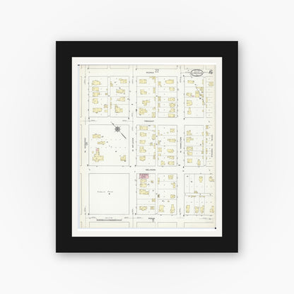 Old map wall art mockup — black gallery frame with white mat — Sanborn Fire Insurance Map from Lincoln, Logan County, Illinois (1914), Sheet #0006