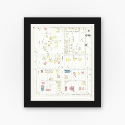 Old map wall art mockup — black gallery frame with white mat — Sanborn Fire Insurance Map from Ottumwa, Wapello County, Iowa (1902), Sheet #0016