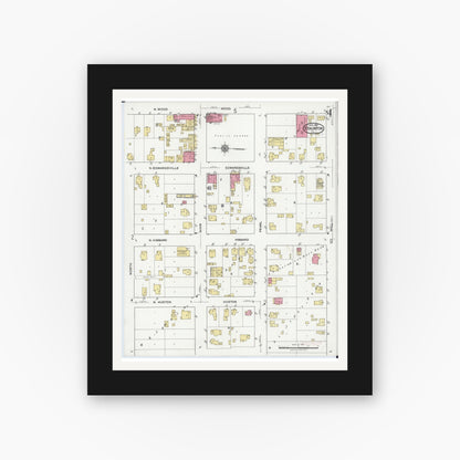 Old map wall art mockup — black gallery frame with white mat — Sanborn Fire Insurance Map from Staunton, Macoupin County, Illinois (1921), Sheet #0004