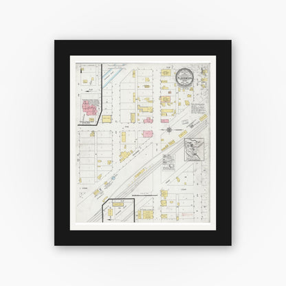 Old map wall art mockup — black gallery frame with white mat — Sanborn Fire Insurance Map from Floodwood, Saint Louis County, Minnesota (1928) - Complete Map Set