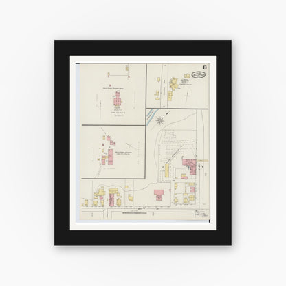Old map wall art mockup — black gallery frame with white mat — Sanborn Fire Insurance Map from Gallipolis, Gallia County, Ohio (1895), Sheet #0008