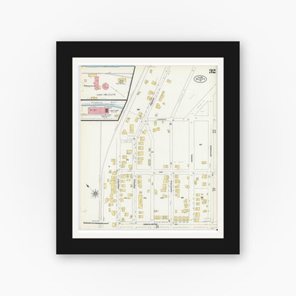 Old map wall art mockup — black gallery frame with white mat — Sanborn Fire Insurance Map from Oil City, Venango County, Pennsylvania (1906), Sheet #0032