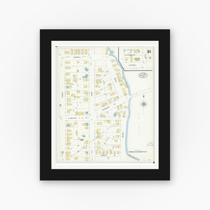 Old map wall art mockup — black gallery frame with white mat — Sanborn Fire Insurance Map from Beloit, Rock County, Wisconsin (1908), Sheet #0018