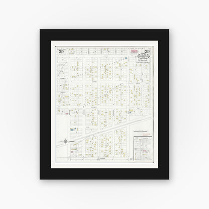 Old map wall art mockup — black gallery frame with white mat — Sanborn Fire Insurance Map from Iron Mountain, Dickinson County, Michigan (1930), Sheet #0039