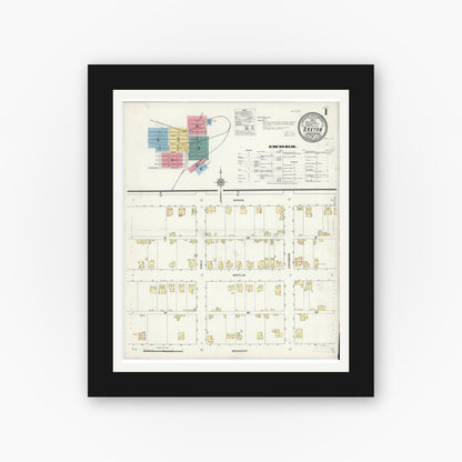 Old map wall art mockup — black gallery frame with white mat — Sanborn Fire Insurance Map from Saxton, Bedford County, Pennsylvania (1911) - Complete Map Set