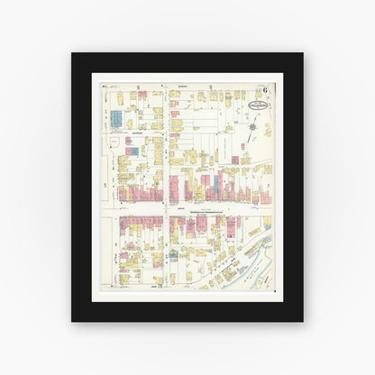 Old map wall art mockup — black gallery frame with white mat — Sanborn Fire Insurance Map from Stroudsburg, Monroe County, Pennsylvania (1912), Sheet #0006