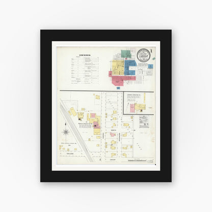 Old map wall art mockup — black gallery frame with white mat — Sanborn Fire Insurance Map from Ladoga, Montgomery County, Indiana (1908) - Complete Map Set