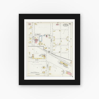 Old map wall art mockup — black gallery frame with white mat — Sanborn Fire Insurance Map from Ligonier, Noble County, Indiana (1892), Sheet #0005