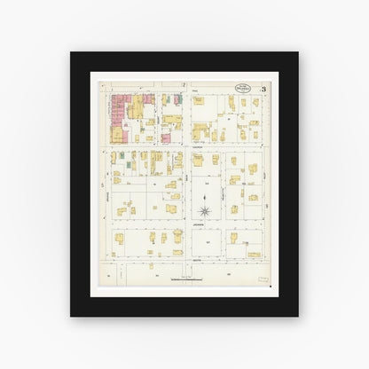 Old map wall art mockup — black gallery frame with white mat — Sanborn Fire Insurance Map from Orlando, Orange County, Florida (1903), Sheet #0003