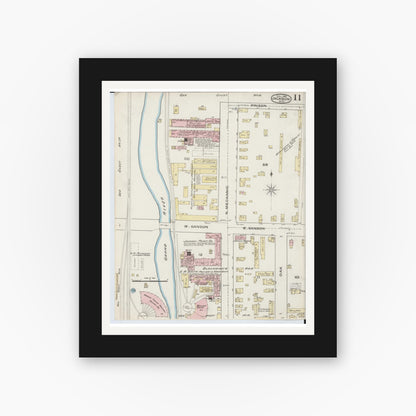 Old map wall art mockup — black gallery frame with white mat — Sanborn Fire Insurance Map from Jackson, Jackson County, Michigan (1886), Sheet #0011