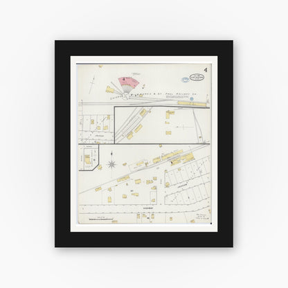 Old map wall art mockup — black gallery frame with white mat — Sanborn Fire Insurance Map from Jackson, Jackson County, Minnesota (1894), Sheet #0004