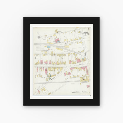 Old map wall art mockup — black gallery frame with white mat — Sanborn Fire Insurance Map from Mount Joy, Lancaster County, Pennsylvania (1896), Sheet #0003