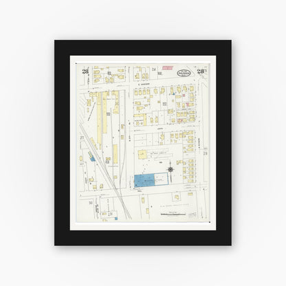 Old map wall art mockup — black gallery frame with white mat — Sanborn Fire Insurance Map from Ann Arbor, Washtenaw County, Michigan (1925), Sheet #0028