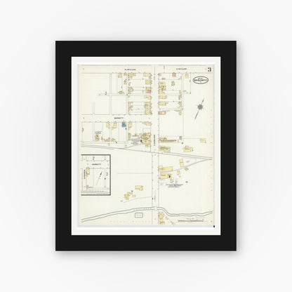 Old map wall art mockup — black gallery frame with white mat — Sanborn Fire Insurance Map from New Bloomfield, Perry County, Pennsylvania (1911), Sheet #0003