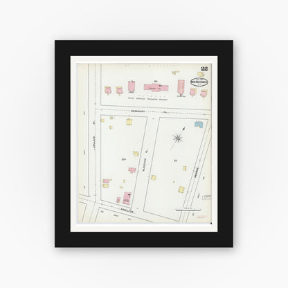 Old map wall art mockup — black gallery frame with white mat — Sanborn Fire Insurance Map from New Brunswick, Middlesex County, New Jersey (1892), Sheet #0022