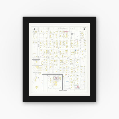 Old map wall art mockup — black gallery frame with white mat — Sanborn Fire Insurance Map from Tomah, Monroe County, Wisconsin (1937), Sheet #0005