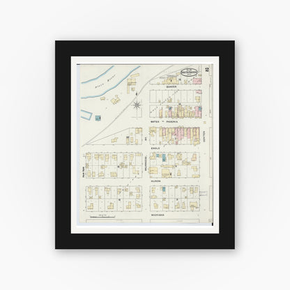 Old map wall art mockup — black gallery frame with white mat — Sanborn Fire Insurance Map from South Haven, Van Buren County, Michigan (1891), Sheet #0002