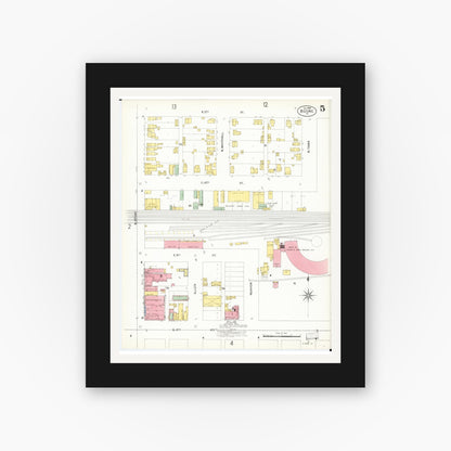 Old map wall art mockup — black gallery frame with white mat — Sanborn Fire Insurance Map from Boone, Boone County, Iowa (1900), Sheet #0005