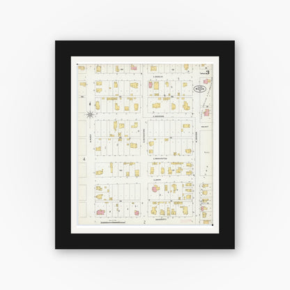 Old map wall art mockup — black gallery frame with white mat — Sanborn Fire Insurance Map from Macon, Macon County, Missouri (1902), Sheet #0003