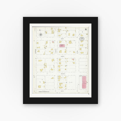 Old map wall art mockup — black gallery frame with white mat — Sanborn Fire Insurance Map from Lacon, Marshall County, Illinois (1907), Sheet #0006