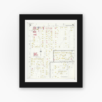 Old map wall art mockup — black gallery frame with white mat — Sanborn Fire Insurance Map from Wellington, Lorain County, Ohio (1933), Sheet #0006