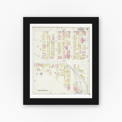 Old map wall art mockup — black gallery frame with white mat — Sanborn Fire Insurance Map from Portsmouth, Scioto County, Ohio (1897), Sheet #0004