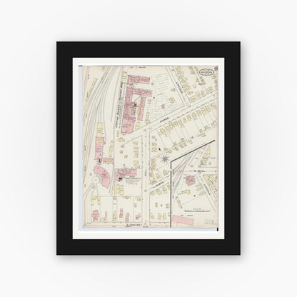 Old map wall art mockup — black gallery frame with white mat — Sanborn Fire Insurance Map from Akron, Summit County, Ohio (1886), Sheet #0009
