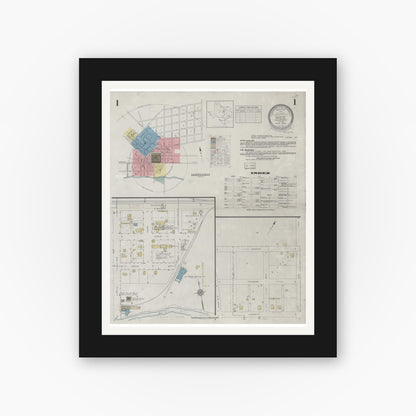 Old map wall art mockup — black gallery frame with white mat — Sanborn Fire Insurance Map from Hico, Hamilton County, Texas (1934) - Complete Map Set