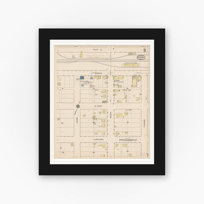 Old map wall art mockup — black gallery frame with white mat — Sanborn Fire Insurance Map from Runge, Karnes County, Texas (1922), Sheet #0003