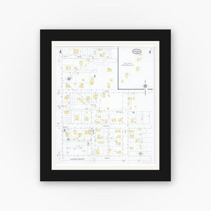 Old map wall art mockup — black gallery frame with white mat — Sanborn Fire Insurance Map from Granby, Newton County, Missouri (1930), Sheet #0004