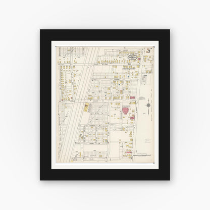 Old map wall art mockup — black gallery frame with white mat — Sanborn Fire Insurance Map from Wyandotte, Wayne County, Michigan (1922), Sheet #0003