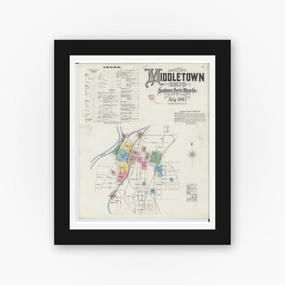 Old map wall art mockup — black gallery frame with white mat — Sanborn Fire Insurance Map from Middletown, Butler County, Ohio (1895) - Complete Map Set