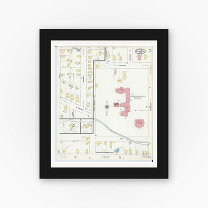 Old map wall art mockup — black gallery frame with white mat — Sanborn Fire Insurance Map from Delaware, Delaware County, Ohio (1911), Sheet #0007