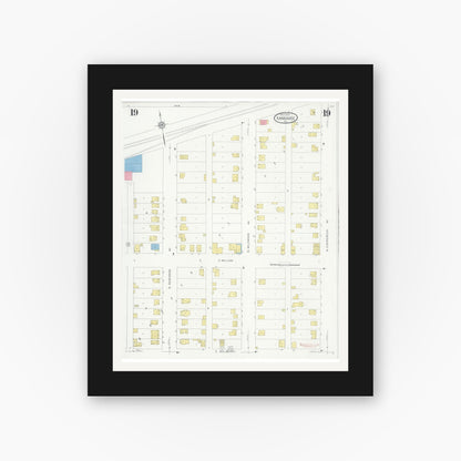 Old map wall art mockup — black gallery frame with white mat — Sanborn Fire Insurance Map from Kankakee, Kankakee County, Illinois (1930), Sheet #0019