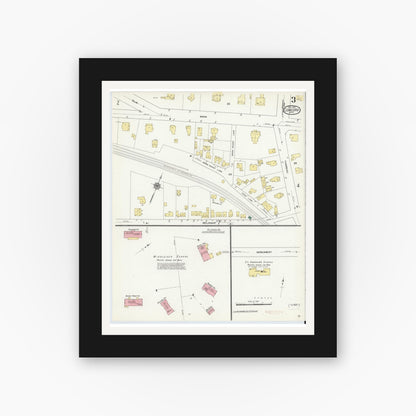 Old map wall art mockup — black gallery frame with white mat — Sanborn Fire Insurance Map from Concord, Middlesex County, Massachusetts (1909), Sheet #0003