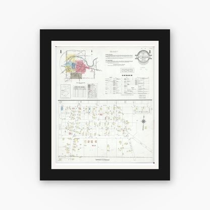 Old map wall art mockup — black gallery frame with white mat — Sanborn Fire Insurance Map from Fort Recovery, Mercer County, Ohio (1946) - Complete Map Set