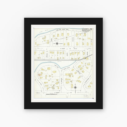 Old map wall art mockup — black gallery frame with white mat — Sanborn Fire Insurance Map from Fergus Falls, Otter Tail County, Minnesota (1909), Sheet #0003