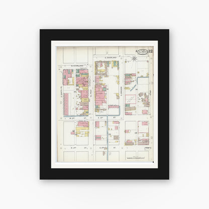 Old map wall art mockup — black gallery frame with white mat — Sanborn Fire Insurance Map from El Paso, El Paso County, Texas (1893), Sheet #0012