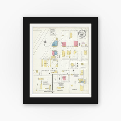 Old map wall art mockup — black gallery frame with white mat — Sanborn Fire Insurance Map from Rule, Haskell County, Texas (1911), Sheet #0001