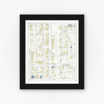 Old map wall art mockup — black gallery frame with white mat — Sanborn Fire Insurance Map from Eaton, Preble County, Ohio (1921), Sheet #0003