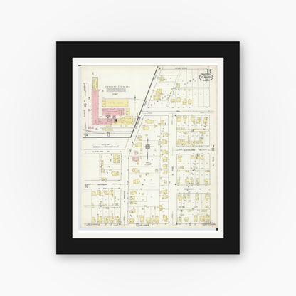 Old map wall art mockup — black gallery frame with white mat — Sanborn Fire Insurance Map from Saint Marys, Auglaize County, Ohio (1914), Sheet #0011