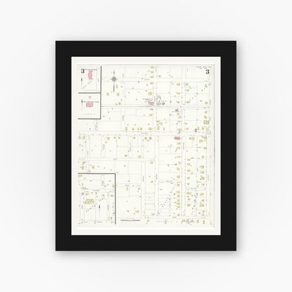 Old map wall art mockup — black gallery frame with white mat — Sanborn Fire Insurance Map from Rising Star, Eastland County, Texas (1933), Sheet #0003