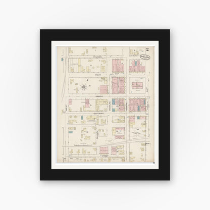 Old map wall art mockup — black gallery frame with white mat — Sanborn Fire Insurance Map from Brenham, Washington County, Texas (1885), Sheet #0002