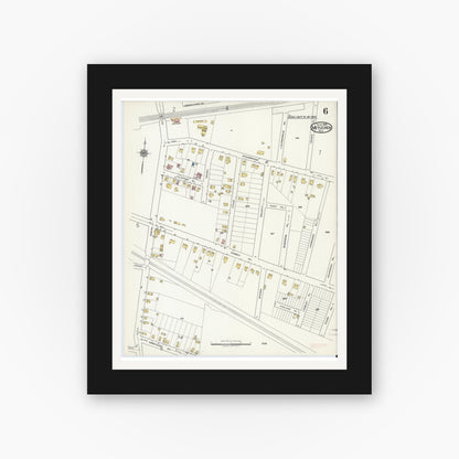 Old map wall art mockup — black gallery frame with white mat — Sanborn Fire Insurance Map from Metuchen, Middlesex County, New Jersey (1920), Sheet #0006