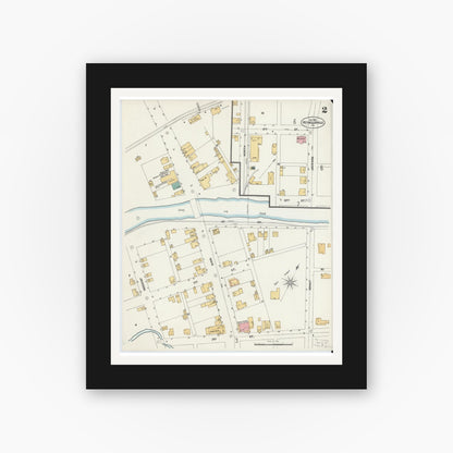 Old map wall art mockup — black gallery frame with white mat — Sanborn Fire Insurance Map from Reynoldsville, Jefferson County, Pennsylvania (1901), Sheet #0002