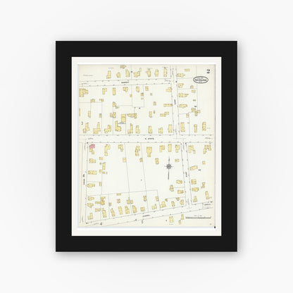 Old map wall art mockup — black gallery frame with white mat — Sanborn Fire Insurance Map from Sherburne, Chenango County, New York (1911), Sheet #0002