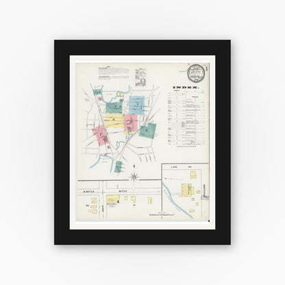 Old map wall art mockup — black gallery frame with white mat — Sanborn Fire Insurance Map from Wakefield, Middlesex County, Massachusetts (1892), Sheet #0001