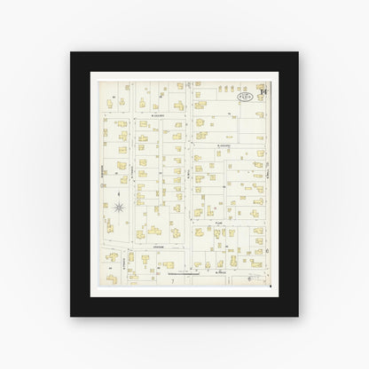 Old map wall art mockup — black gallery frame with white mat — Sanborn Fire Insurance Map from Paris, Lamar County, Texas (1897), Sheet #0014