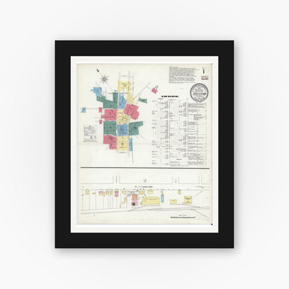 Old map wall art mockup — black gallery frame with white mat — Sanborn Fire Insurance Map from Doylestown, Bucks County, Pennsylvania (1909), Sheet #0001