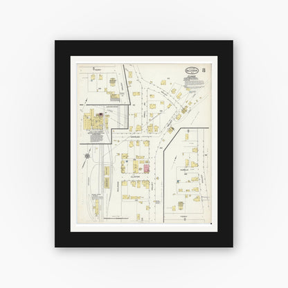 Old map wall art mockup — black gallery frame with white mat — Sanborn Fire Insurance Map from Belvidere, Warren County, New Jersey (1915), Sheet #0008